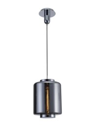 Jarras Ceiling Pendant 30cm Round, 1 x E27 (Max 40W), Chrome , Ash Grey Glass - thumbnail 1