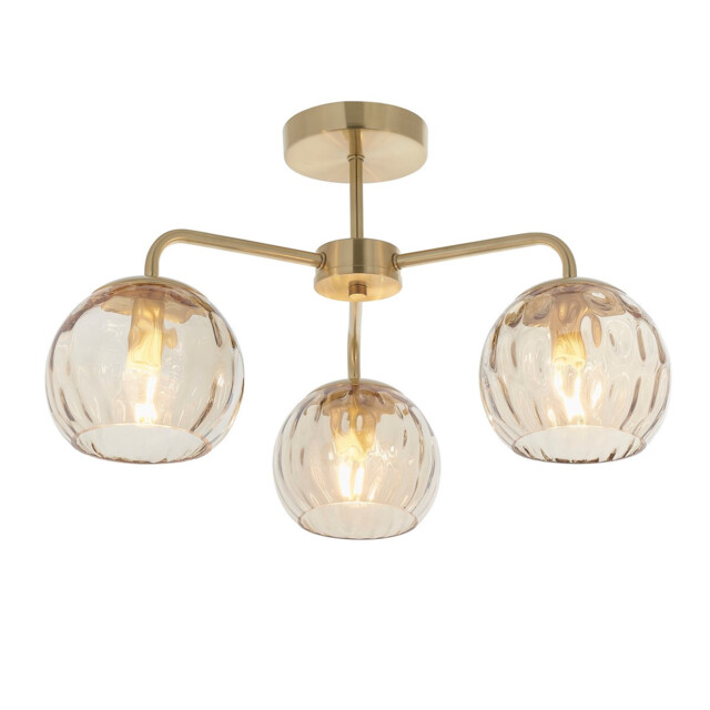Dimple Multi Arm Glass Semi Flush Ceiling Light Satin Brass Plate, Champagne Lustre Glass - image 1
