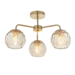 Dimple Multi Arm Glass Semi Flush Ceiling Light Satin Brass Plate, Champagne Lustre Glass - thumbnail 1