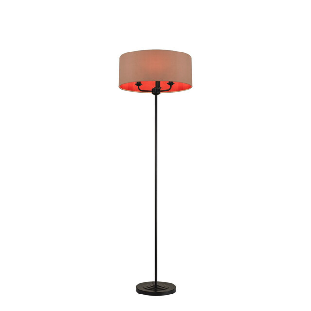 Banyan 3 Light Switched Floor Lamp With 50cm x 20cm Dual Faux Silk Fabric Shade Matt Black/Antique Gold - image 1