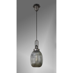 Yorktown Ceiling Pendant E27 20cm Almond Ribbed Glass, Smoked Black, Aged Pewter - thumbnail 3
