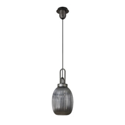 Yorktown Ceiling Pendant E27 20cm Almond Ribbed Glass, Smoked Black, Aged Pewter - thumbnail 5