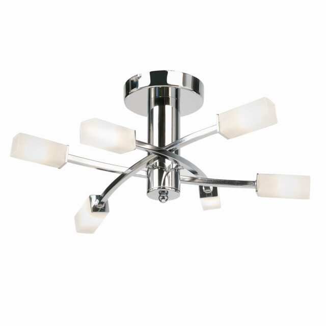 Havana 6 Light Semi Flush Multi Arm Ceiling Light Chrome, Acid Etched Glass, G9 - image 1