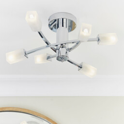 Havana 6 Light Semi Flush Multi Arm Ceiling Light Chrome, Acid Etched Glass, G9 - thumbnail 3