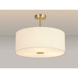Baymont Antique Brass 3 Light E27 Semi Flush With 50cm x 20cm Faux Silk Shade, Ivory Pearl/White Laminate - thumbnail 2