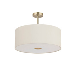 Baymont Antique Brass 3 Light E27 Semi Flush With 50cm x 20cm Faux Silk Shade, Ivory Pearl/White Laminate - thumbnail 5