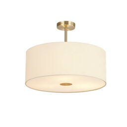 Baymont Antique Brass 3 Light E27 Semi Flush With 50cm x 20cm Faux Silk Shade, Ivory Pearl/White Laminate