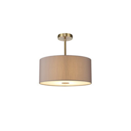 Baymont Antique Brass E27 Semi Flush With 40cm x 18cm Faux Silk Shade, Grey/White Laminate