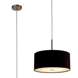 Baymont Satin Nickel E27 Single Pendant With 40cm x 18cm Dual Faux Silk Shade, Black/Green Olive