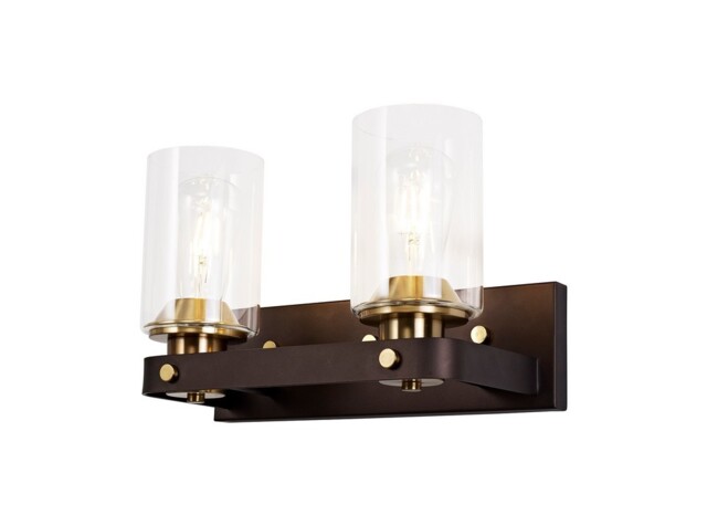 Preston Wall Lamp 2 Light E27, Brown Oxide, Bronze With Clear Glass Shades - image 1