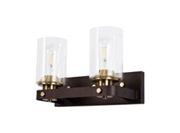 Preston Wall Lamp 2 Light E27, Brown Oxide, Bronze With Clear Glass Shades - thumbnail 3