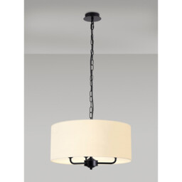 Banyan 3 Light Multi Arm Pendant With 50cm x 20cm Faux Silk Fabric Shade Matt Black/Ivory Pearl - thumbnail 2