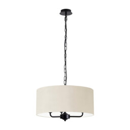 Banyan 3 Light Multi Arm Pendant With 50cm x 20cm Faux Silk Fabric Shade Matt Black/Ivory Pearl - thumbnail 5