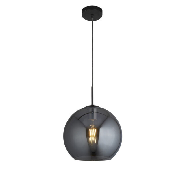 Amsterdam 1 Light Round Ceiling Pendant (30cm Dia.) Smoked Glass, Black - image 1
