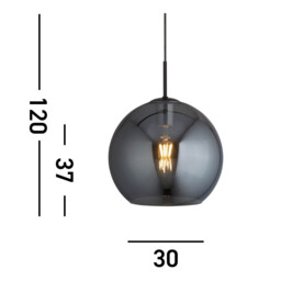 Amsterdam 1 Light Round Ceiling Pendant (30cm Dia.) Smoked Glass, Black - thumbnail 5