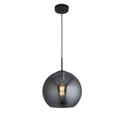 Amsterdam 1 Light Round Ceiling Pendant (30cm Dia.) Smoked Glass, Black - thumbnail 1