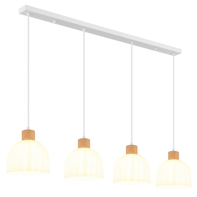 Swanson Bar Pendant Ceiling Light Matt White, Glass Opal Shades, 4x E27 - image 1
