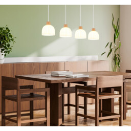 Swanson Bar Pendant Ceiling Light Matt White, Glass Opal Shades, 4x E27 - thumbnail 2
