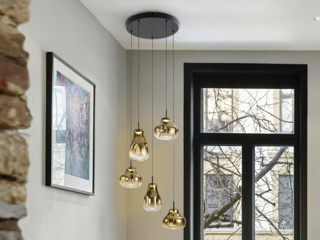 Aledis Cluster Pendant Ceiling 5 Light Black, Gold LED 3000K - image 1