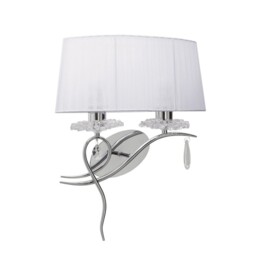 Louise Wall Lamp Right 2 Light E27 with White Shade Polished Chrome, Clear Crystal