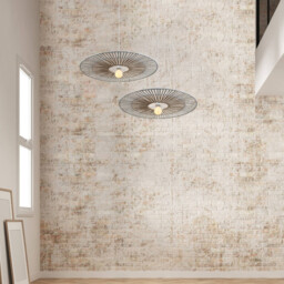 Silikou 40cm Wire Frame Pendant Ceiling Light White - Natural Bamboo 1xE27 - thumbnail 2