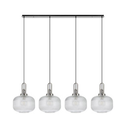 Yorktown Linear Pendant, 4 x E27, Polished Nickel/Matt Black With 30cm Pumpkin Shaped Ribbed Clear Glass - thumbnail 5