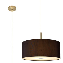 Baymont Antique Brass 5 Light E27 Single Pendant With 60cm x 22cm Faux Silk Shade, Black/White Laminate