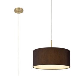 Baymont Antique Brass E27 Single Pendant With 40cm x 18cm Faux Silk Shade, Black/White Laminate