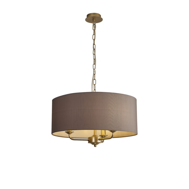 Banyan 3 Light Multi Arm Pendant With 50cm x 20cm Faux Silk Fabric Shade Champagne Gold/Grey - image 1