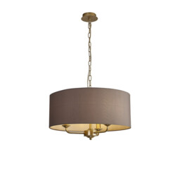 Banyan 3 Light Multi Arm Pendant With 50cm x 20cm Faux Silk Fabric Shade Champagne Gold/Grey
