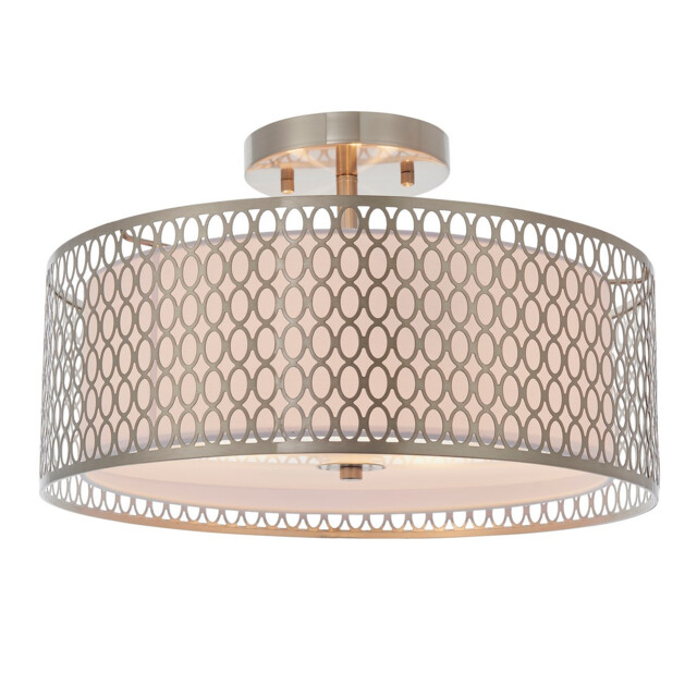 Cordero 3 Light Flush Light Satin Nickel Plate & White Cotton Mix, E27 - image 1