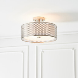 Cordero 3 Light Flush Light Satin Nickel Plate & White Cotton Mix, E27 - thumbnail 3