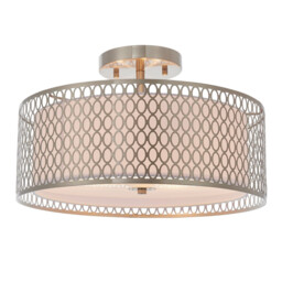 Cordero 3 Light Flush Light Satin Nickel Plate & White Cotton Mix, E27