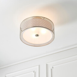 Cordero 3 Light Flush Light Satin Nickel Plate & White Cotton Mix, E27 - thumbnail 5