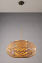 ZEN Wire Frame Pendant Ceiling Light Wood 60x35cm - thumbnail 2