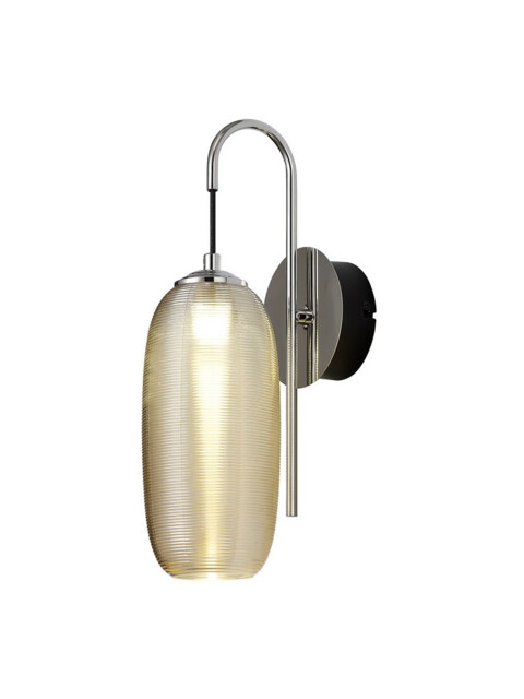 Jamestown Switched Wall Lamp, 1 x 6W LED, 4000K, 720lm, Polished Chrome, Black With Champagne Glass, 3yrs Warranty - image 1