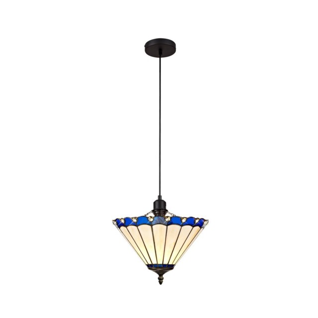 Worcester 1 Light Uplighter Ceiling Pendant E27 With 30cm Tiffany Shade, Blue, Crystal, Black - image 1