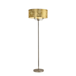 Banyan 3 Light Switched Floor Lamp With 50cm x 20cm Gold Leaf With White Lining Shade Polished Nickel/Gold Leaf