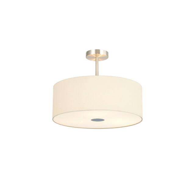 Baymont Satin Nickel 3 Light E27 Semi Flush With 50cm x 20cm Faux Silk Shade, Ivory Pearl/White Laminate - image 1