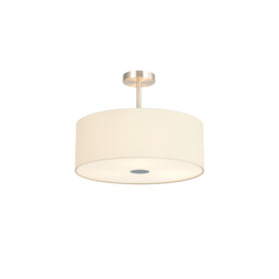 Baymont Satin Nickel 3 Light E27 Semi Flush With 50cm x 20cm Faux Silk Shade, Ivory Pearl/White Laminate