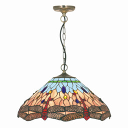 Ceiling Pendant Antique Brass, Blue, Dragonfly Tiffany Glass, E14 - thumbnail 2