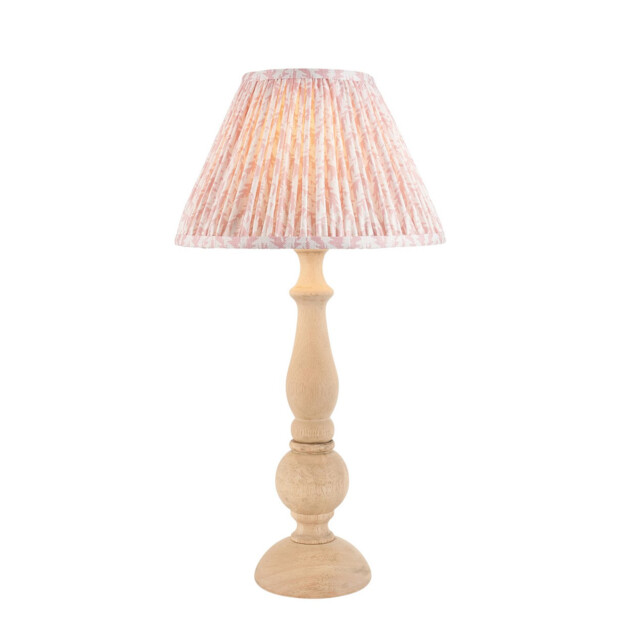 Hidcote Natural Wood Table Lamp with Peachy Keen Fabric Leaf Shade 30cm B22 - image 1