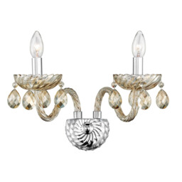 Zeno 2 Light Candle Wall Lamp Chrome Aluminium Cognac Glass, K9 Crystals Adjustable LED E14 - thumbnail 1