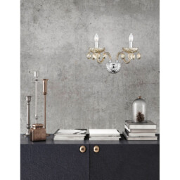 Zeno 2 Light Candle Wall Lamp Chrome Aluminium Cognac Glass, K9 Crystals Adjustable LED E14 - thumbnail 2