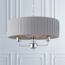 Highclere 3 Lamp Single Shade Pendant Light Bright Nickel Plate, Charcoal Fabric - thumbnail 5