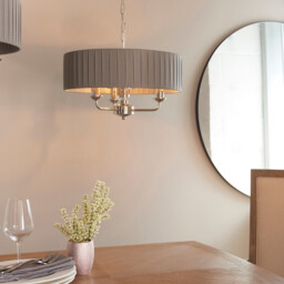 Highclere 3 Lamp Single Shade Pendant Light Bright Nickel Plate, Charcoal Fabric - thumbnail 2