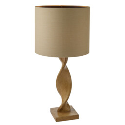 Abia Table Lamp Oak Effect Resin, Natural Linen Shade