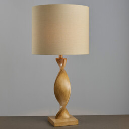 Abia Table Lamp Oak Effect Resin, Natural Linen Shade - thumbnail 2