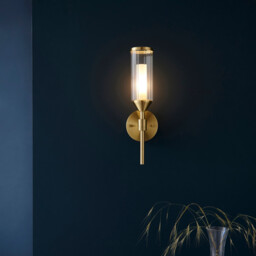 Trieste Wall Lamp Satin Brass Plate, Clear, Frosted Glass - thumbnail 5