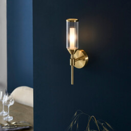 Trieste Wall Lamp Satin Brass Plate, Clear, Frosted Glass - thumbnail 3